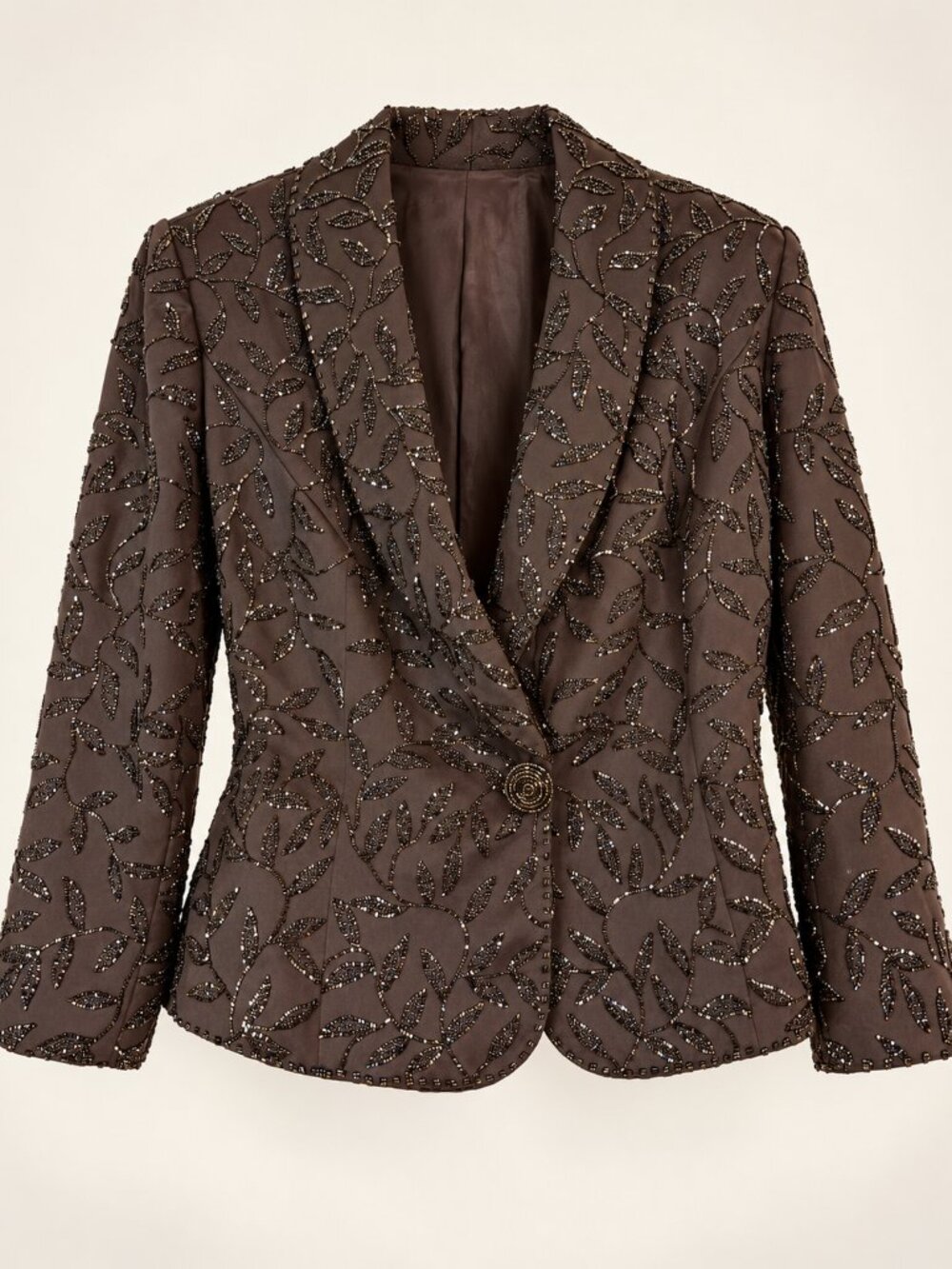 Vintage Beaded Jacket Evening Blazer Brown Formal Wedding Holiday Large